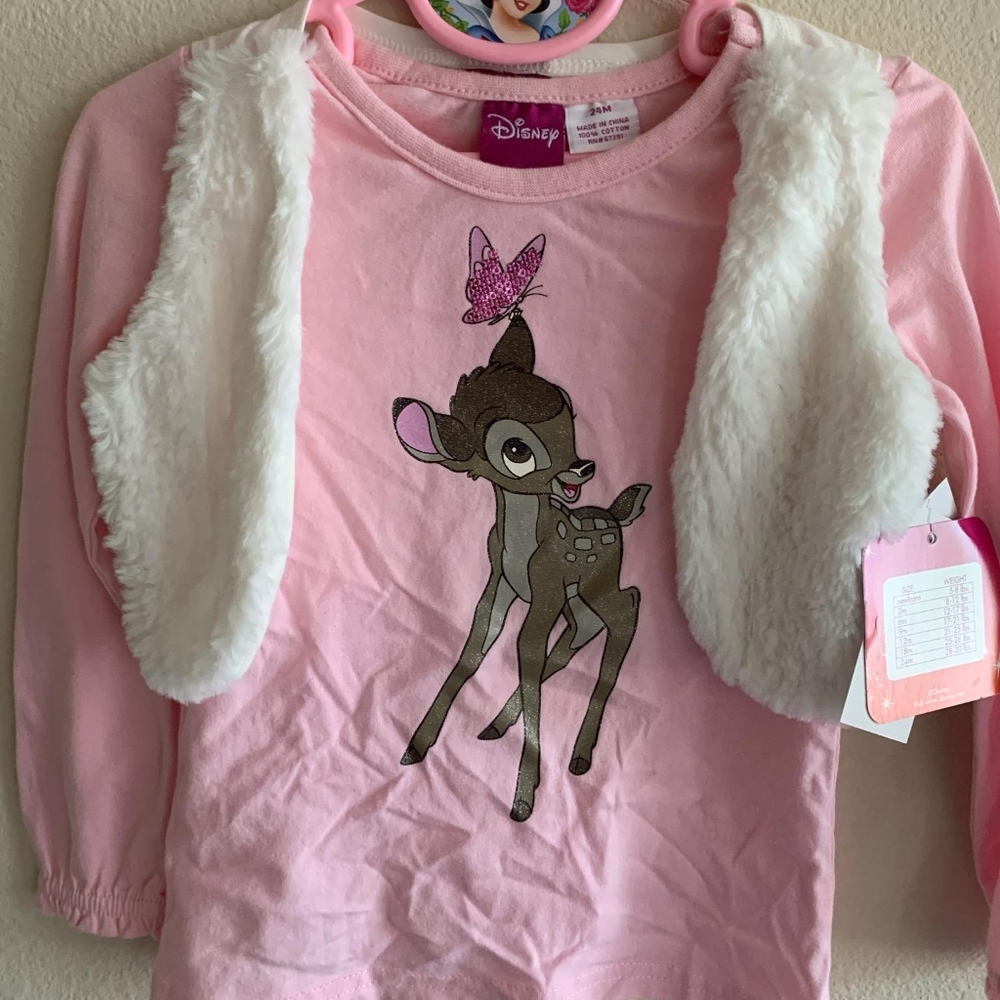 NWT Disney Bambi shirt with faux fur vest